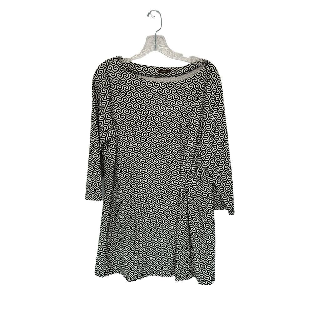 J. Mclaughlin Black White Geometric Print Career Ruched Tunic Blouse Size‎ XL